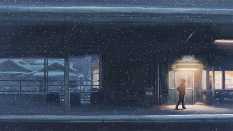 Wallpaper Night Anime Reflection Snow Winter Blue