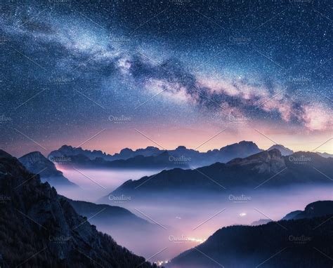 Milky Way Over Mountains In Fog High Quality Nature