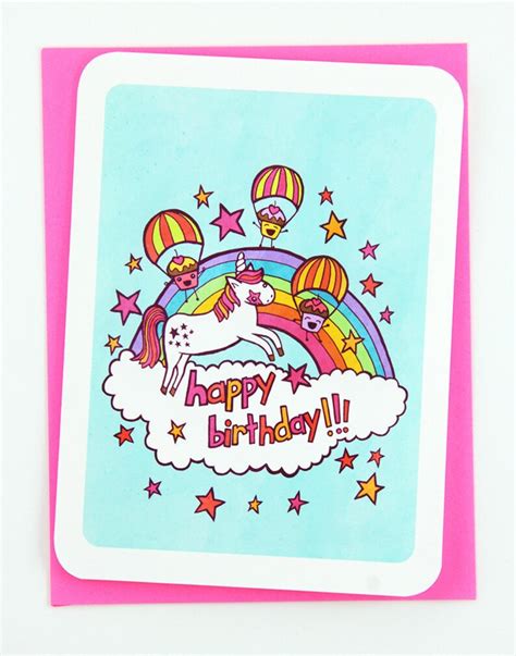Happy Birthday Unicorn And Cupcakes Funny Birthday Card For Etsy
