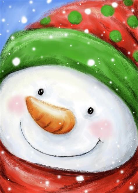 Snowman Mixed Media Snowman 1 By Makiko Christmas Paintings
