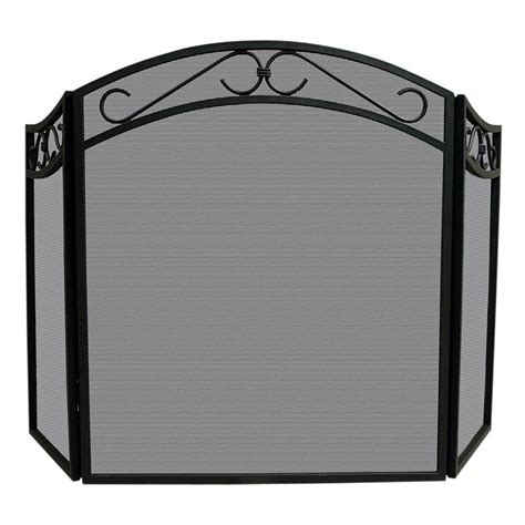 Uniflame Arch Top Black Wrought Iron 3 Panel Fireplace Screen With