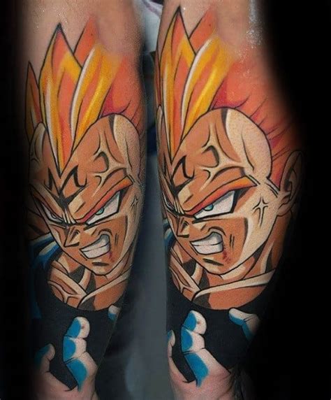 Colorful traditional dragon head tattoo on left half sleeve. 40 Vegeta Tattoo Designs For Men - Dragon Ball Z Ink Ideas