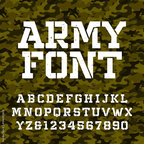 Army Stencil Alphabet Font Type Letters And Numbers On A Green Camo