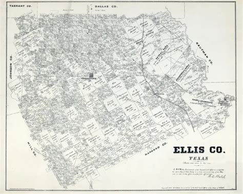 1879 Farm Line Map Of Ellis County Texas 3000 Picclick