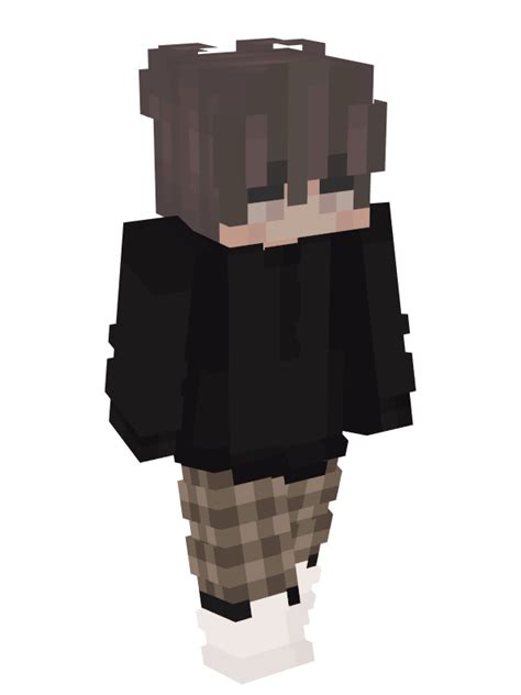 An Image Of A Minecraft Character In Black And Grey Clothes With His Head Turned To The Side