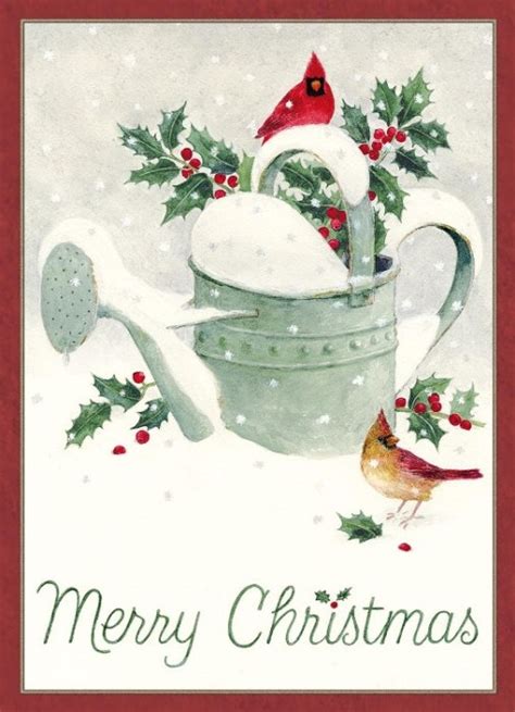 Merry christmas, christmas blessings, season's greetings, happy holidays, happy christmas, welcome home, thinking of you. Legacy Boxed Christmas Cards - "Winter Watering Can"