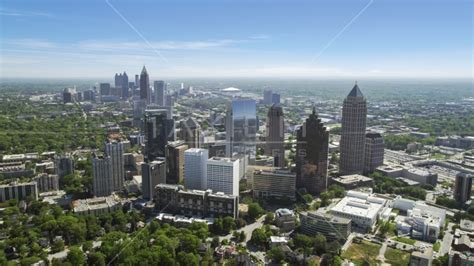 Downtown Skyscrapers Seen From Midtown Atlanta Georgia Aerial Stock