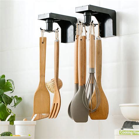 The permastik kitchen utility rack is ideal for hanging small kitchen items such as utensils and cleaning items. 6 hooks kitchen 360° rotating hook storage rack rotating ...