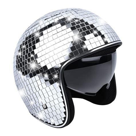 Yoiemivy Disco Helmet With Retractable Visor Glitter Mirror Glass Disco Ball Helmet Punk Disco