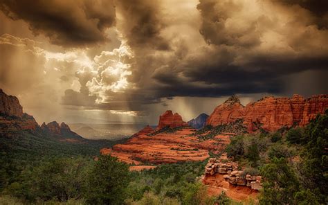 Desert Usa Arizona Light Storm Sedona Summer Rocks Wallpapers Hd
