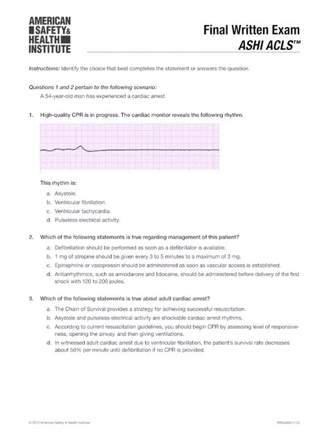 Sinus bradycardia with 2nd degree type ii c. Acls Post Test Answer Key 2019 - Fill Online, Printable ...