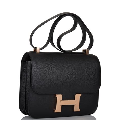 HermÈs Black Constance 24cm In Epsom Leather With Rose Gold Hardware