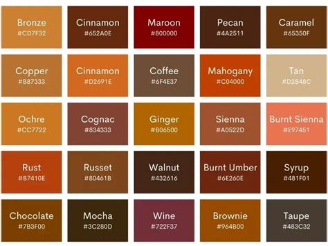 300 Shades Of Brown With Names Hex RGB CMYK Codes