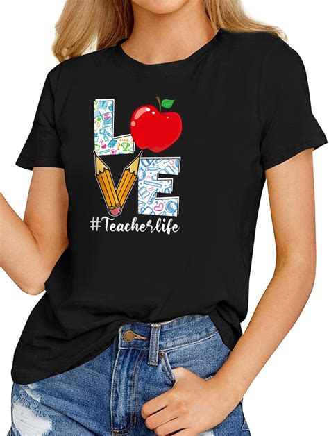 Womens Fashion T Shirts Love Teacher Life Apple Pencil Teacher