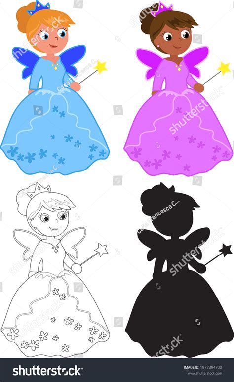 Four Cartoon Fairies Magic Wand Vector Stock Vector Royalty Free