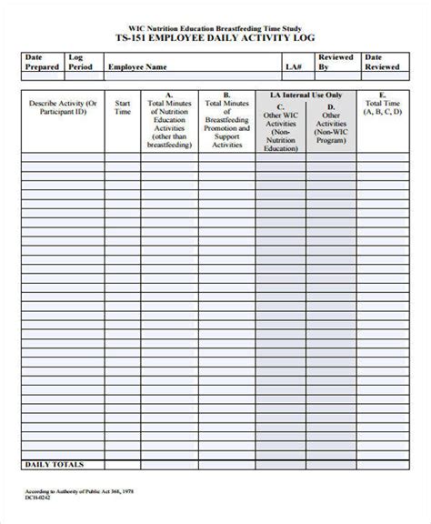 Employee Log Sheet Examples
