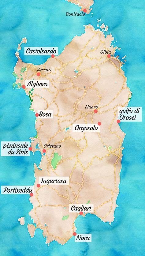 Voici la carte des choses qui sont pour moi à voir et à faire lors d un voyage en Sardaigne