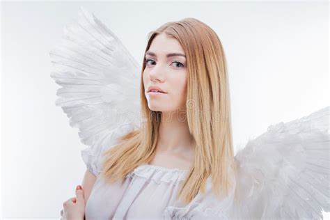 Angel Heaven Young Wonderful Blonde Girl Angel White Wings Stock Photos
