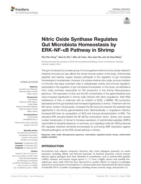 Pdf Nitric Oxide Synthase Regulates Gut Microbiota Homeostasis By Erk