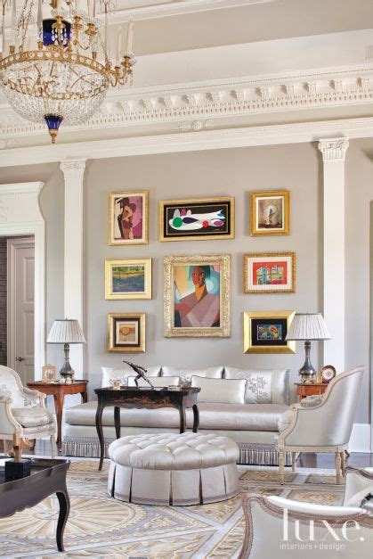Gray Traditional European Living Room With Modern Artwork Luxe