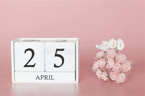 April 25th Day 25 Of Month Calendar Cube On Modern Pink Background
