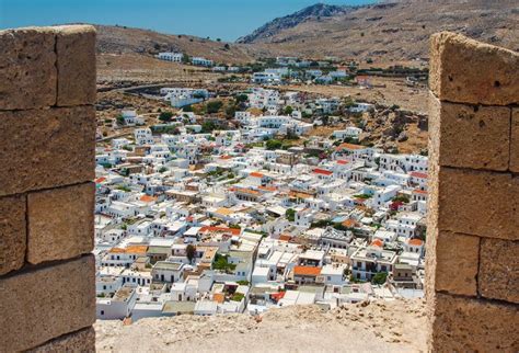 Lindos Stadt Auf Der Griechischen Insel Von Rhodos Ansicht Von Oben