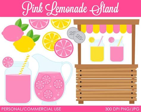 Cute summer stickers set with flamingos, ice cream, watermelon, pineapple, rainbow, lemonade cute happy soda water and cupcake couple clipart vectorby svtdesign0/1. Pink Lemonade Stand Clipart - Digital Clip Art Graphics ...
