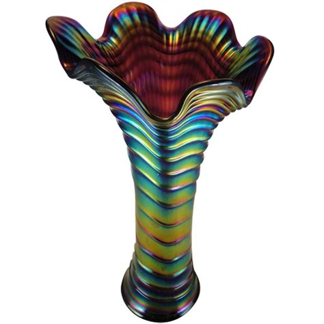 Imperial Ripple Purple Funeral Vase Carnival Glass Showcase
