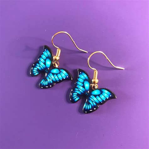 Handmade Monarch Butterfly Earrings Blue Enamel Butterfly Etsy