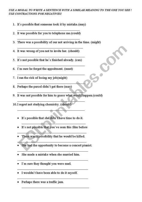 Perfect Modal Verbs Exercises Honpitch