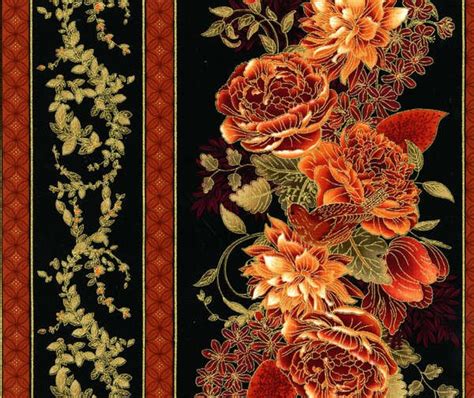 Timeless Treasures Eden Floral Border Stripemetallicspice Cm1204