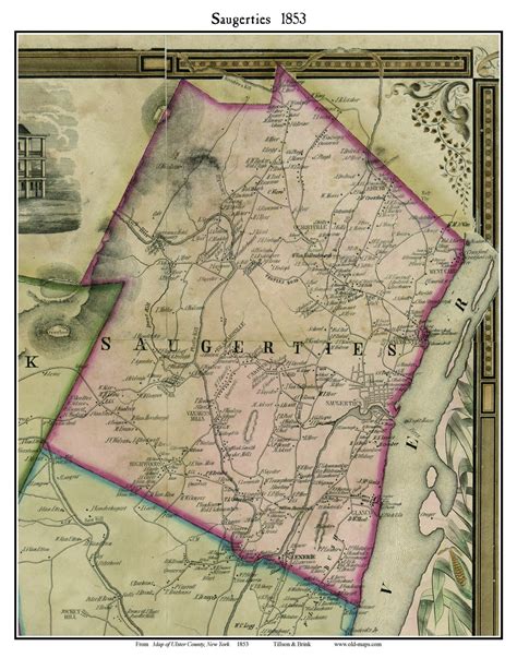 Saugerties 1853 Old Town Map With Homeowner Names New York Glasco West
