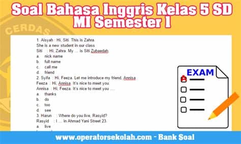 Soal Bahasa Inggris Kelas 5 SD MI Semester 1 | Operator ...