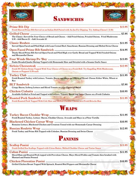 Four Winds Restaurant Menus In Manasquan New Jersey United States
