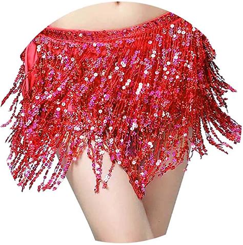 Andelaisi Boho Sequin Tassel Skirt Sequins Fringe Hip Scarf Glitter Dance Skirt Belly Tassel Hip