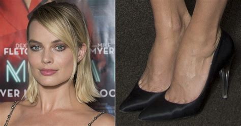 Margot Robbie Flaunts Sexy Legs In Satin Pumps With Gradient Lucite Heels
