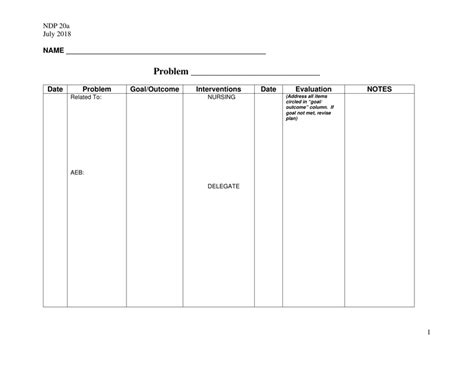 Form Ndp 20a Download Printable Pdf Blank Care Plan Templateroller