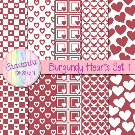 Free Digital Papers Featuring Burgundy Hearts Designs
