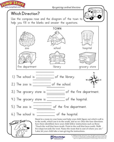 Adding and subtracting integers worksheets in many ranges. Which Direction? - Printable Worksheet for Kids | K - Social Studies