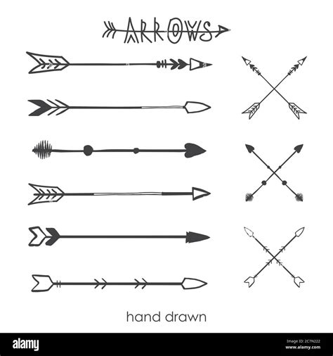Set Of Tribal Arrowsdoodle Drawing Styleisolated On White Background