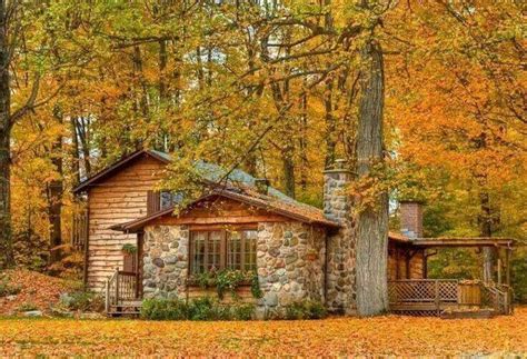 Fall Log Cabin Cottage Homes Log Homes Cabins In The Woods