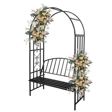 Buy Kinpaw Outdoor Garden Arch With Seat Bench Metal Arch Garden Arbour For Climbing Online At