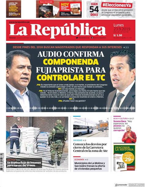 Periódico La Republica Perú Periódicos De Perú Edición De Lunes 23
