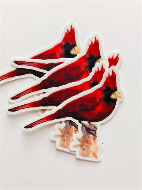 Cardinal Bird Sticker Vinyl Red Bird Watercolor Decal Etsy