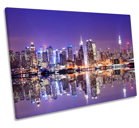 New York City Skyline Purple Single Panel Canvas Wall Art Print