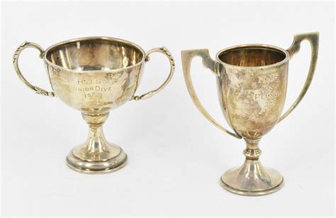 Pair Of Engraved Sterling Silver Trophy Cups Mugs Cups And Goblets