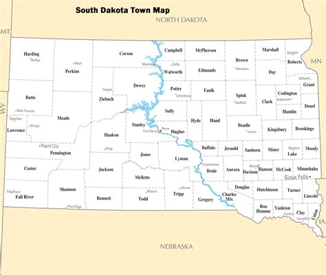 Map Of South Dakota Cities And Towns Printable City Maps