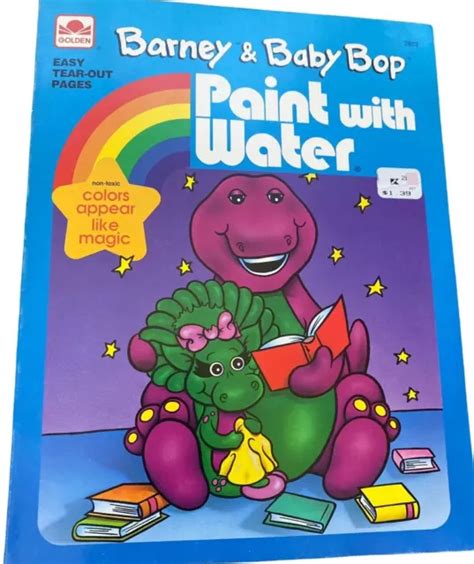 Vtg Barney Paint With Water Book Baby Bop Unused 1993 90s Golden