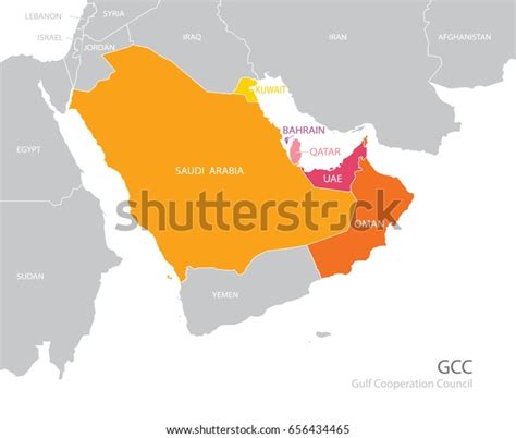 Map Gulf Cooperation Council Gccs Members Stock Vector Royalty Free
