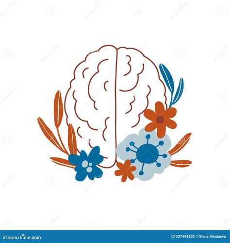 Human Floral Brain Line Art Poster Stock Vector Illustration Of Leaf